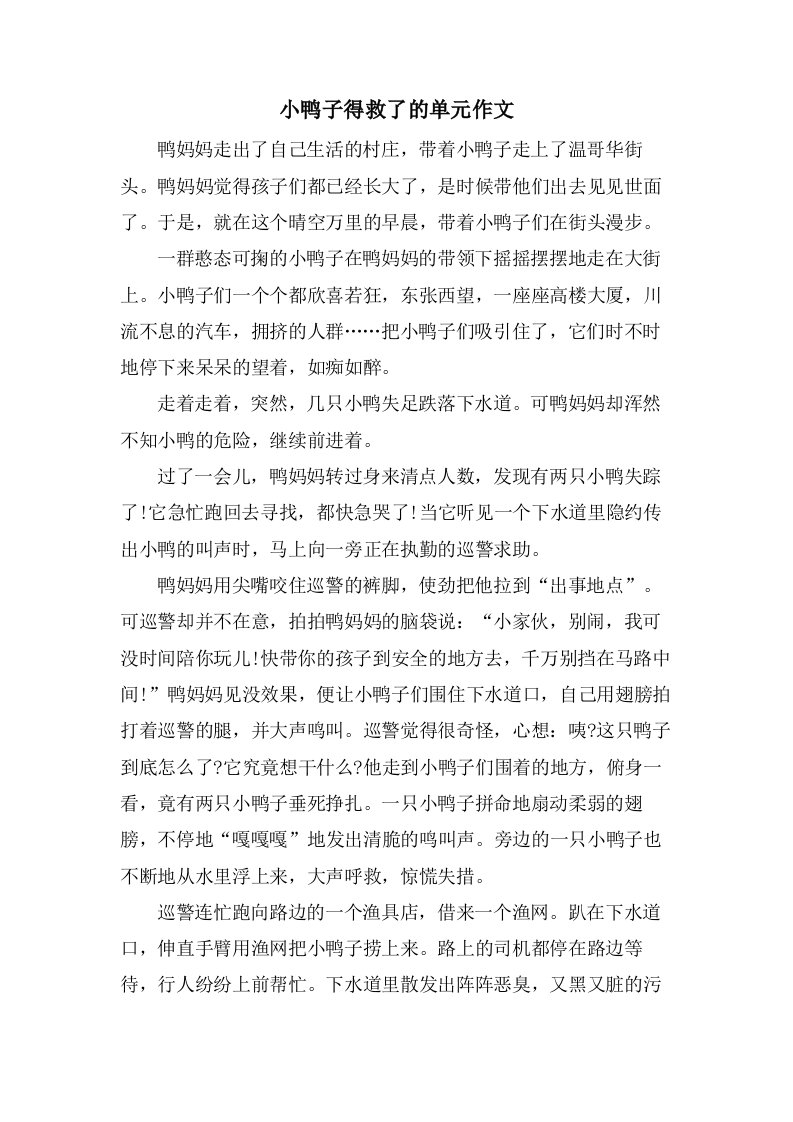 小鸭子得救了的单元作文