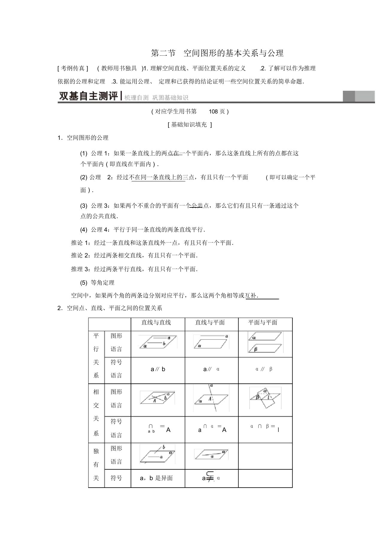 2019年高考数学(理)一轮复习第7章立体几何第2节空间图形的基本关系与公理学案最新版