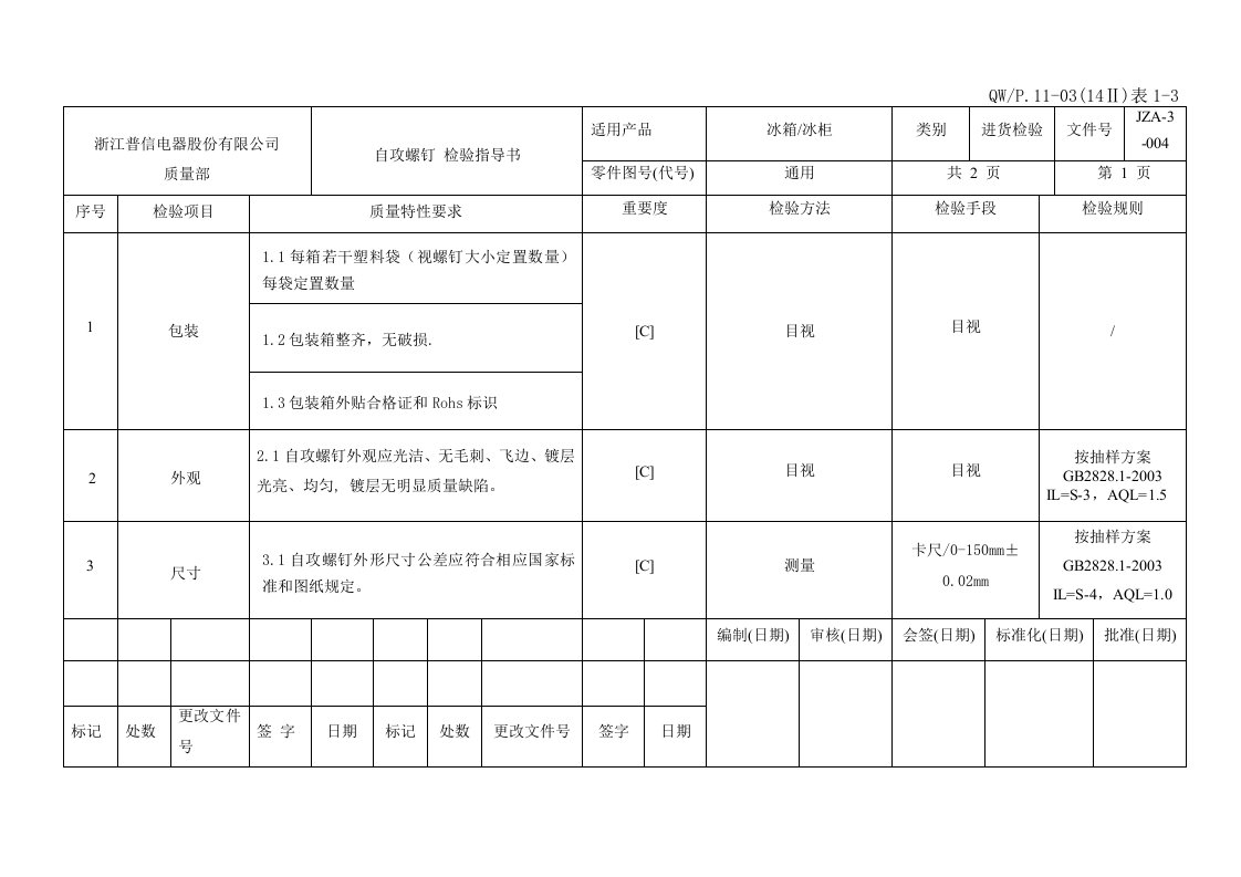 自攻螺钉检验指导书