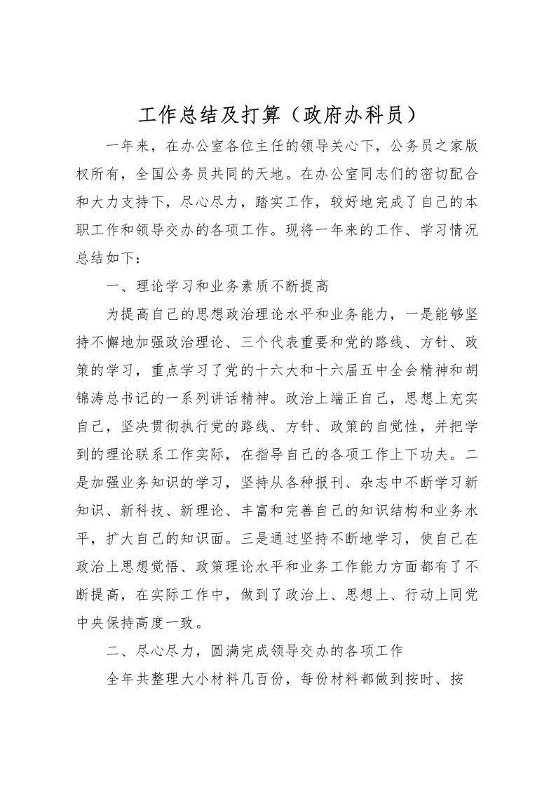 2022工作总结及打算政府办科员