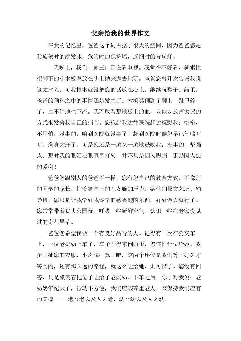 父亲给我的世界作文