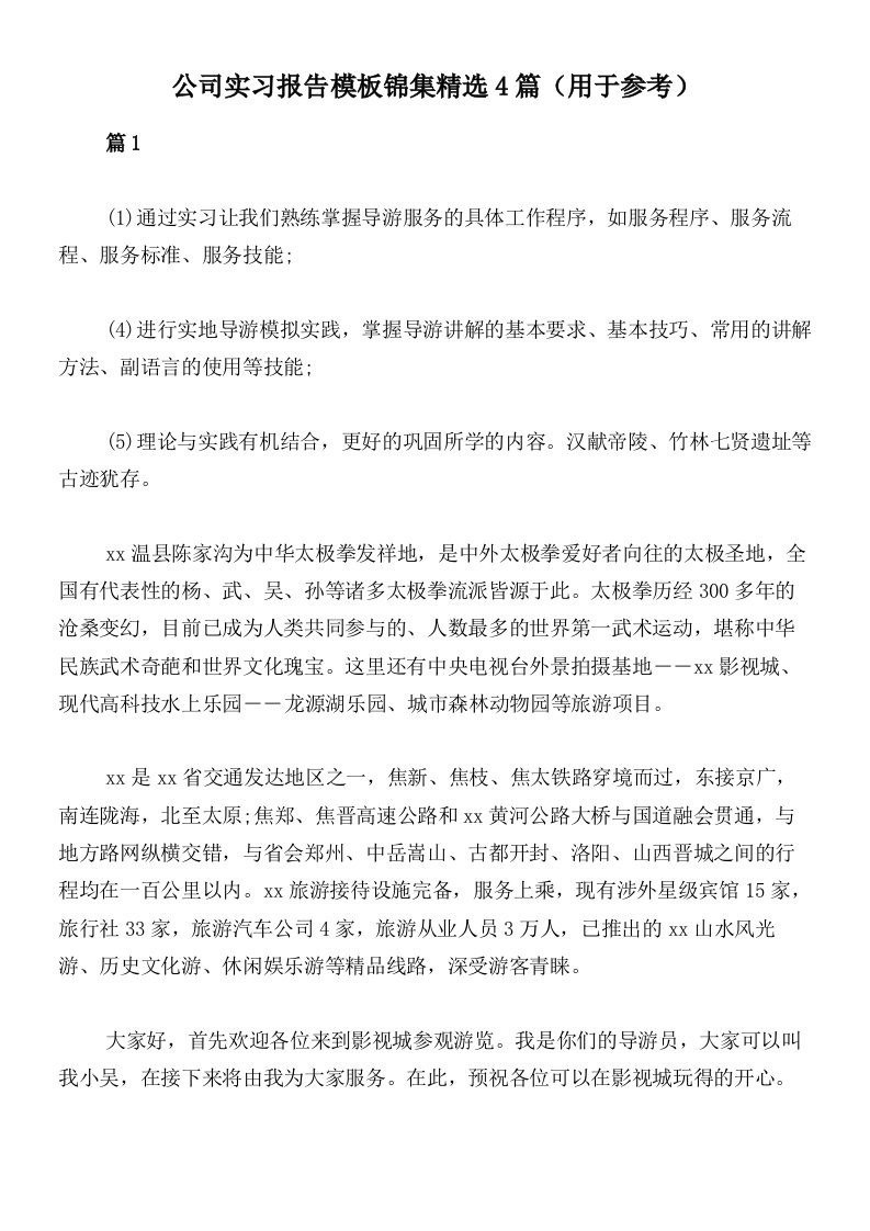 公司实习报告模板锦集精选4篇（用于参考）