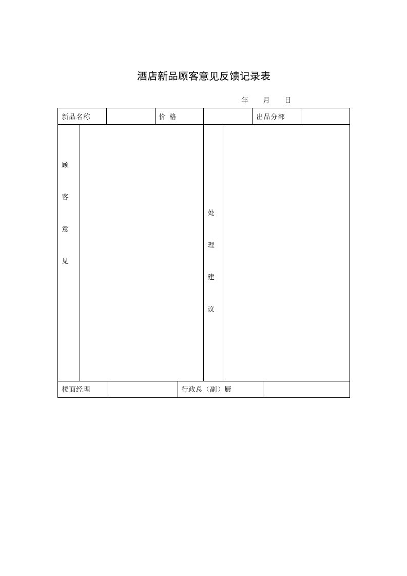 酒类资料-酒店新品顾客意见反馈记录表