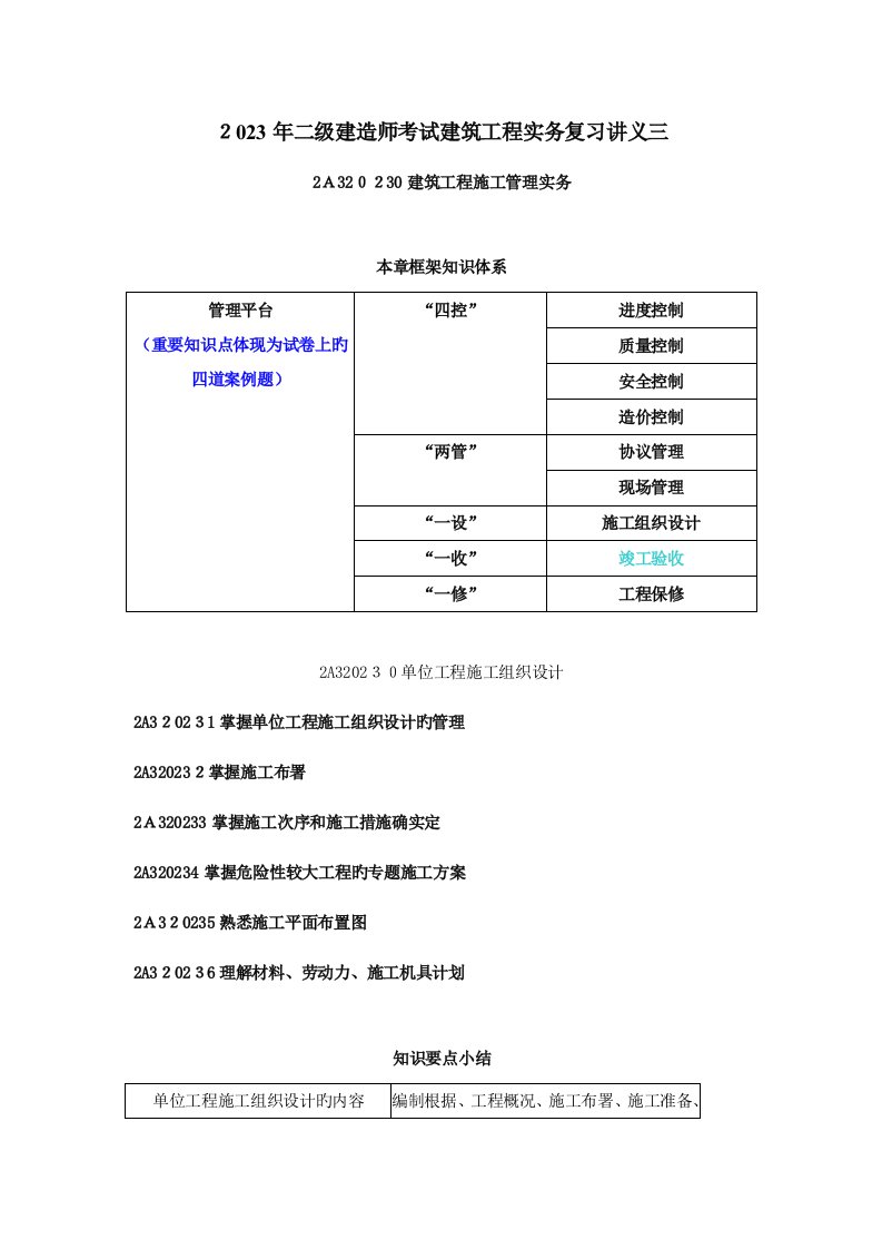 2023年二级建造师考试建筑工程实务复习讲义三