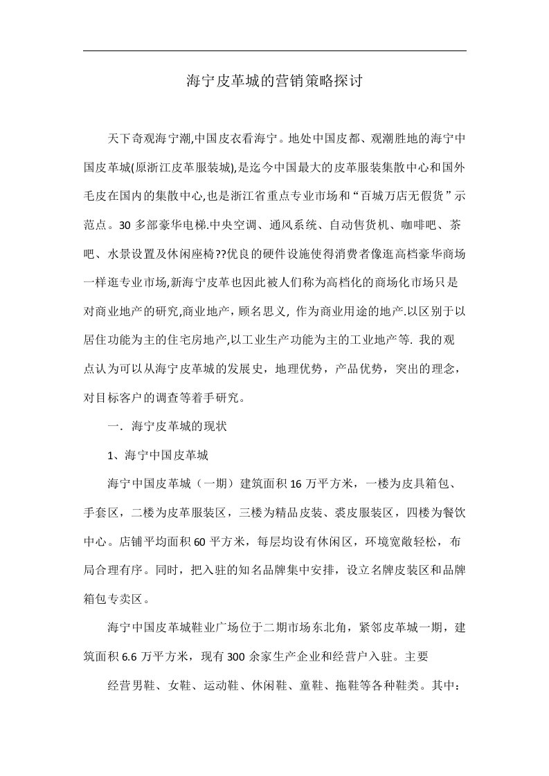 海宁皮革城的营销策略探讨