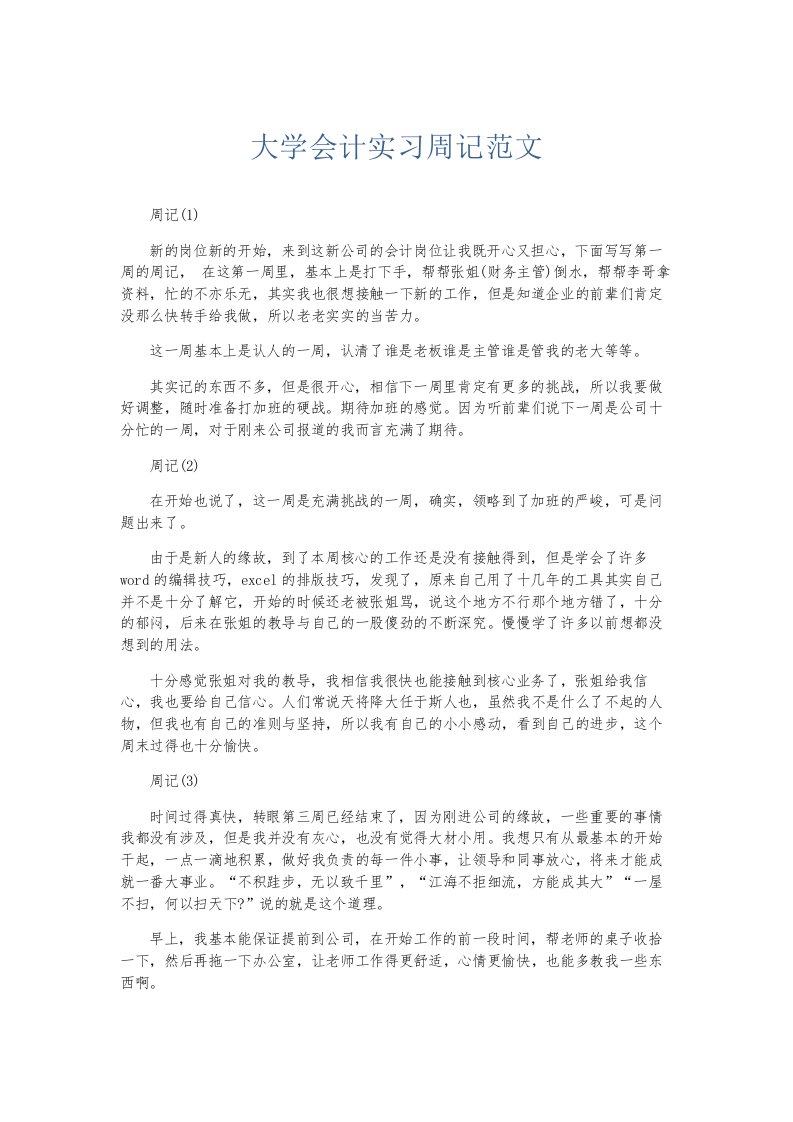 总结报告大学会计实习周记范文