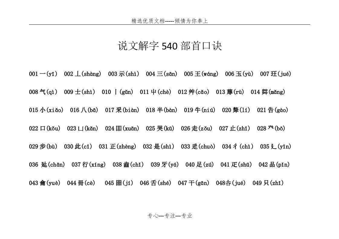 说文解字540部首口诀(共9页)