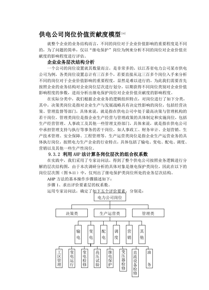 供电公司岗位价值贡献度模型