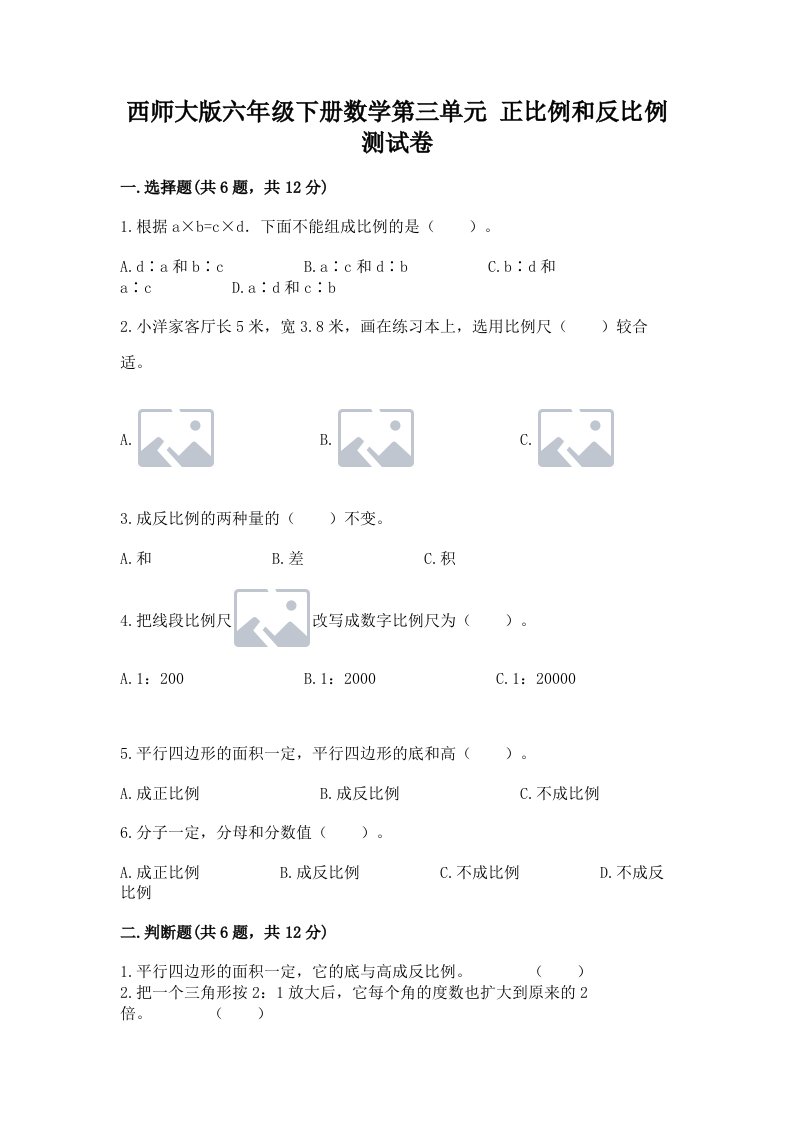 西师大版六年级下册数学第三单元