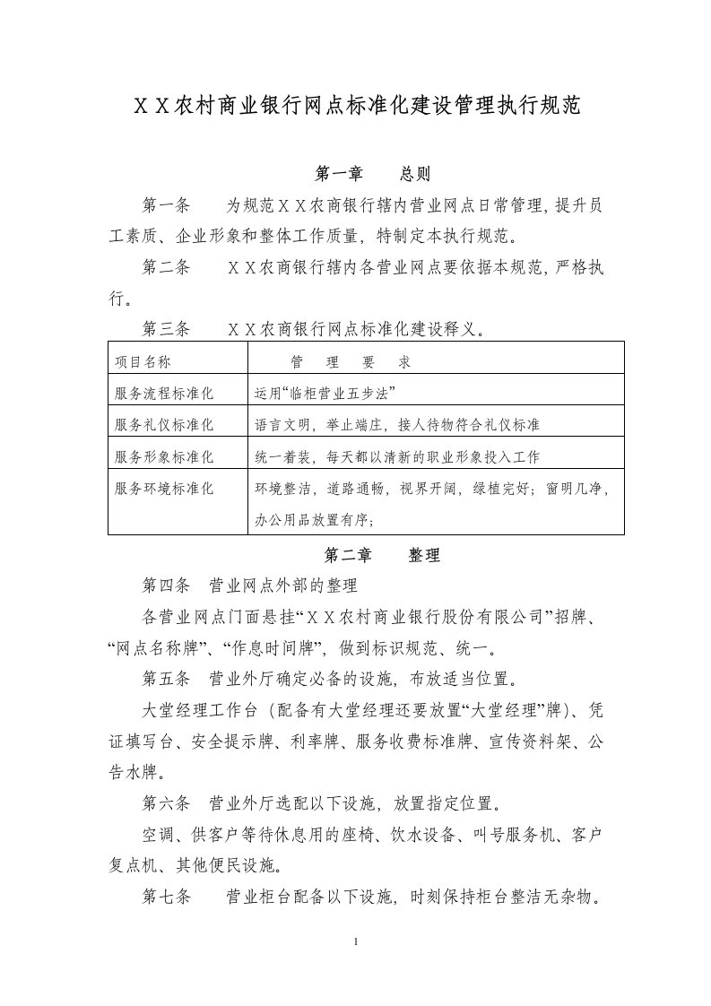 农村商业银行网点标准化建设管理执行规范