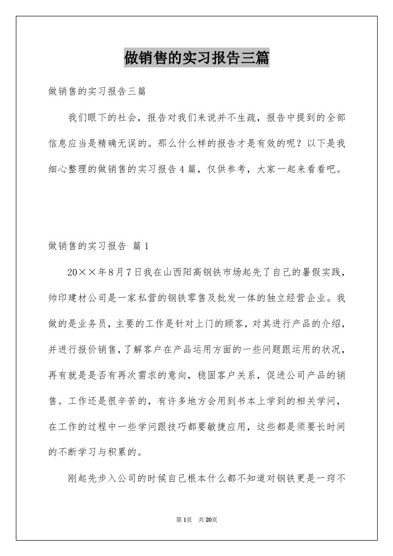 做销售的实习报告三篇精选