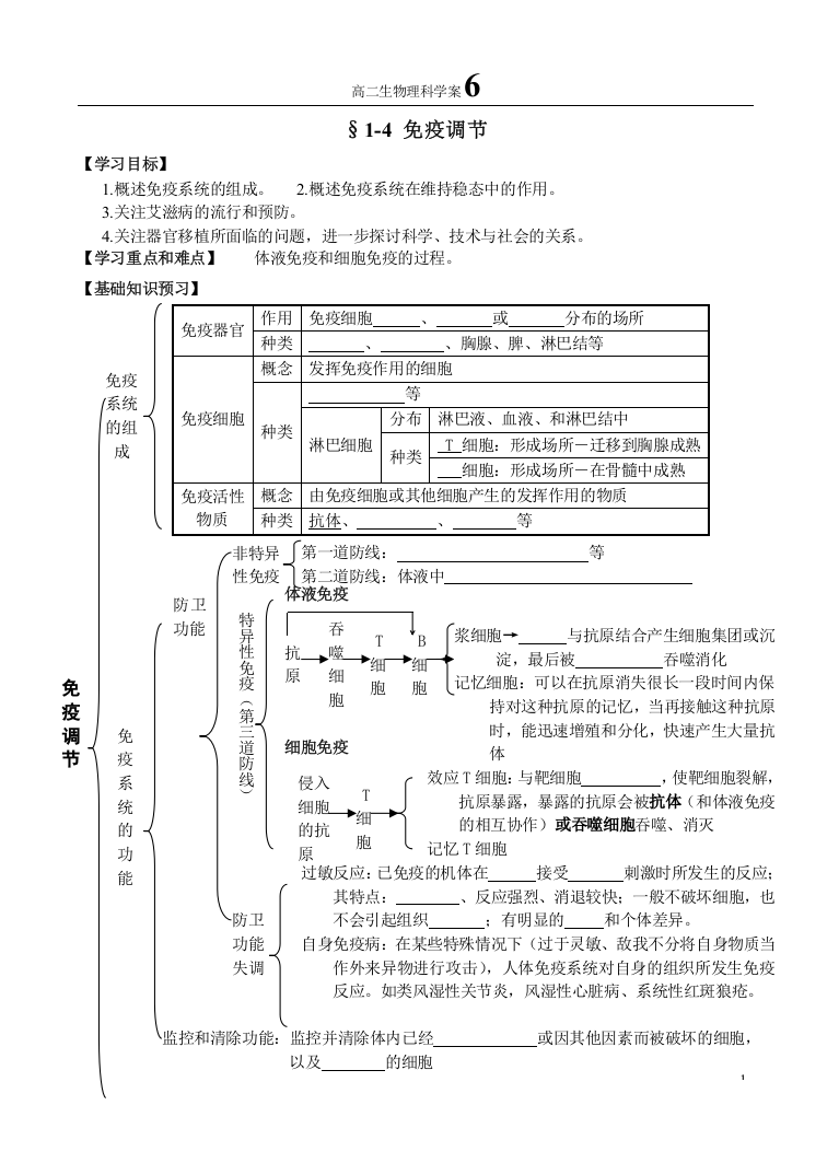 (完整版)第四节免疫调节学案理科(附答案)