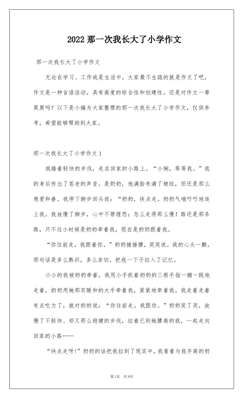 2022那一次我长大了小学作文