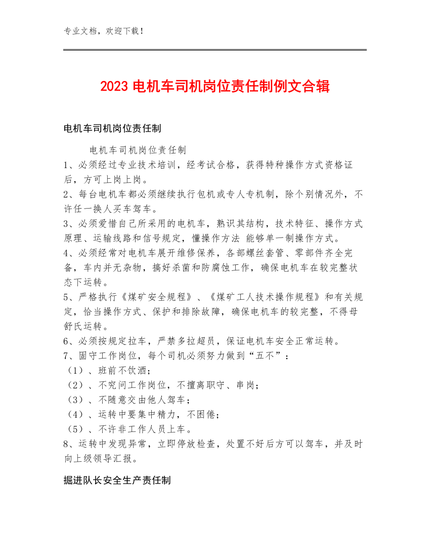 2023电机车司机岗位责任制例文合辑