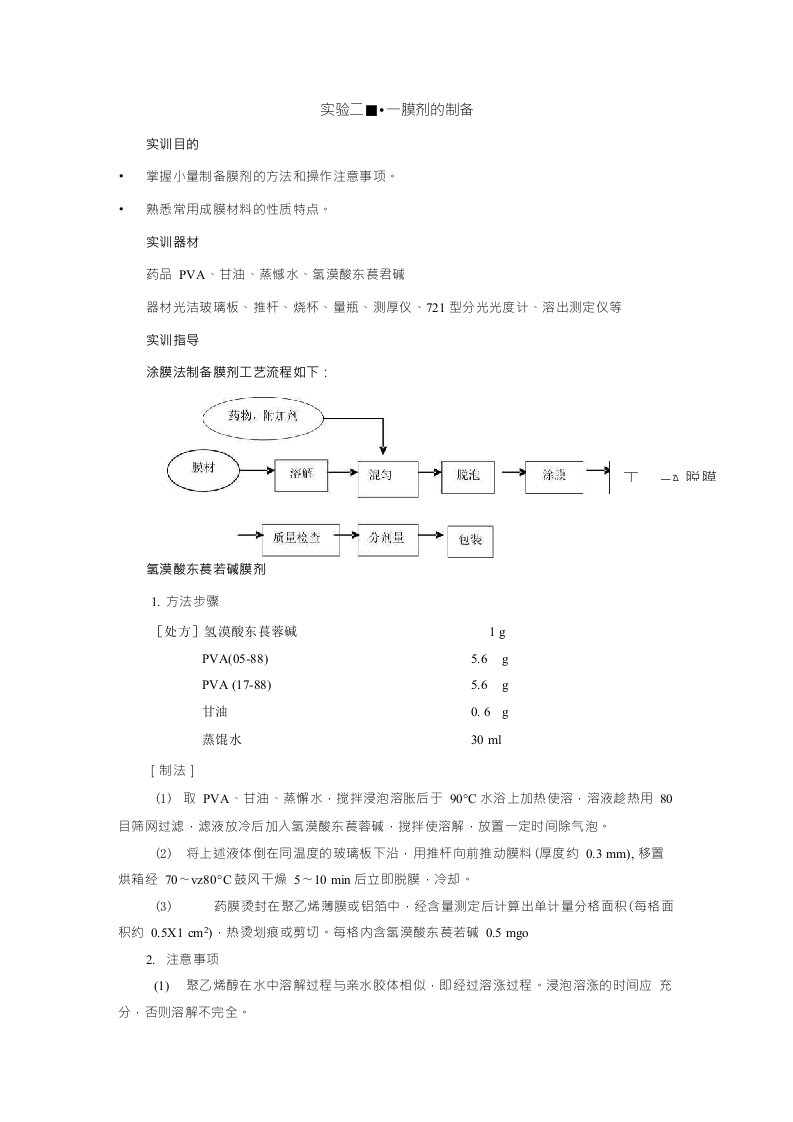 药剂学实验指导——膜剂的制备