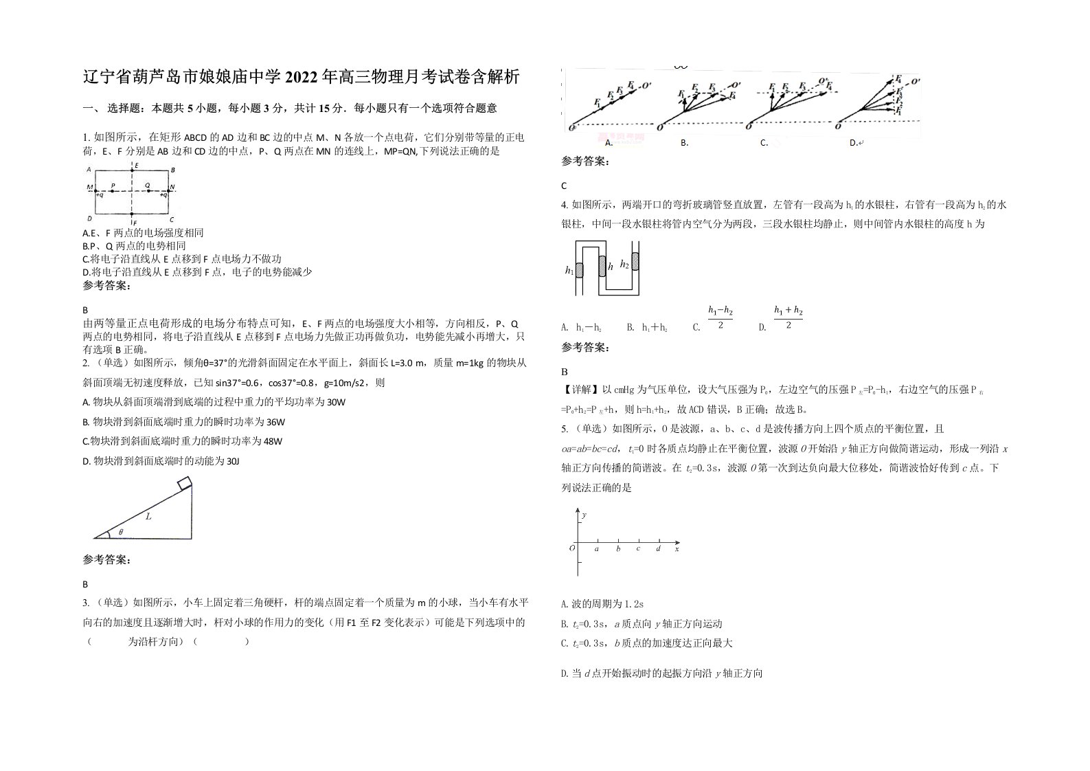 辽宁省葫芦岛市娘娘庙中学2022年高三物理月考试卷含解析