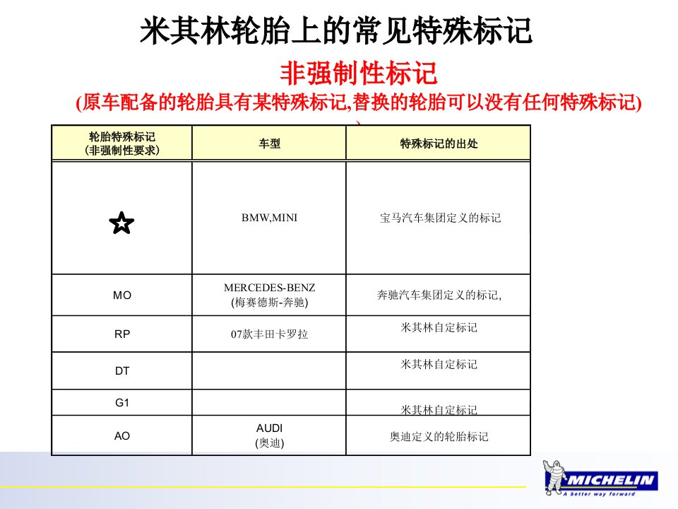 米其林轮胎胎侧特殊标记讲课讲稿ppt课件