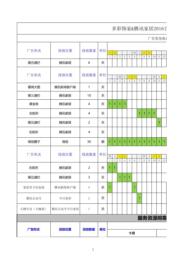 年度广告媒介投放排期表模板