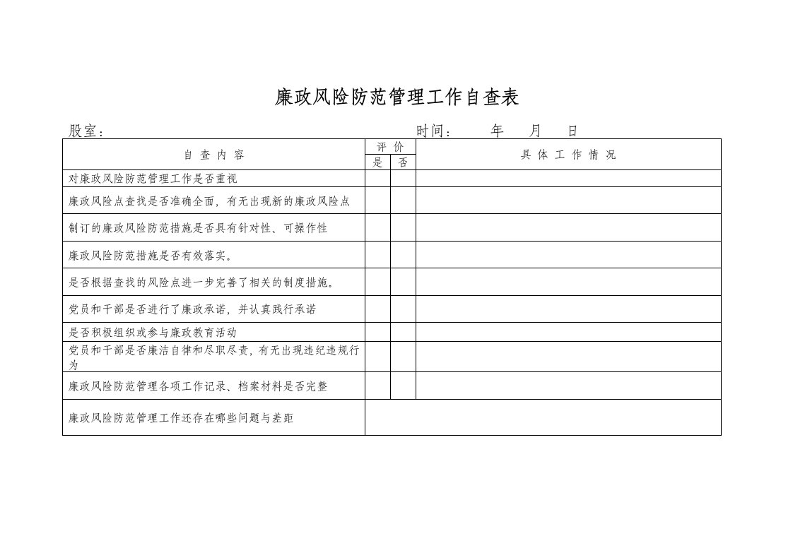 廉政风险防控自查表