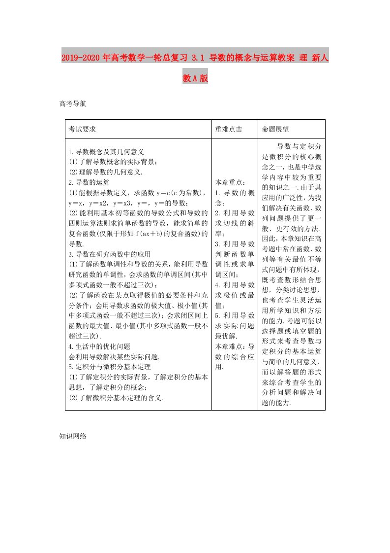 2019-2020年高考数学一轮总复习