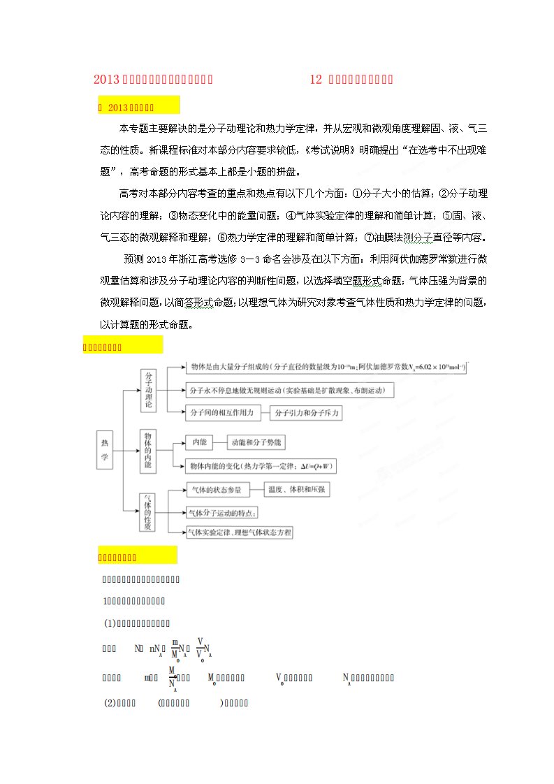 高考物理二轮复习精品资料专题热学教学案(学生)