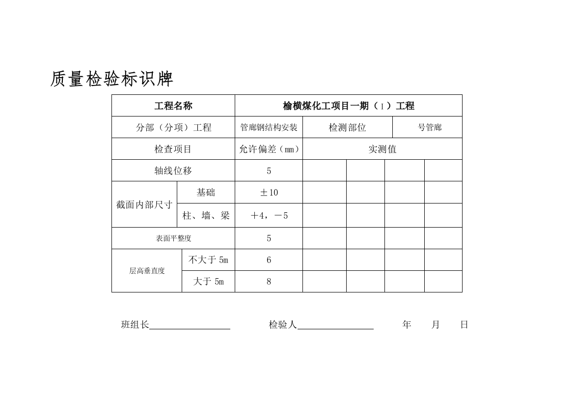 质量考验标识牌