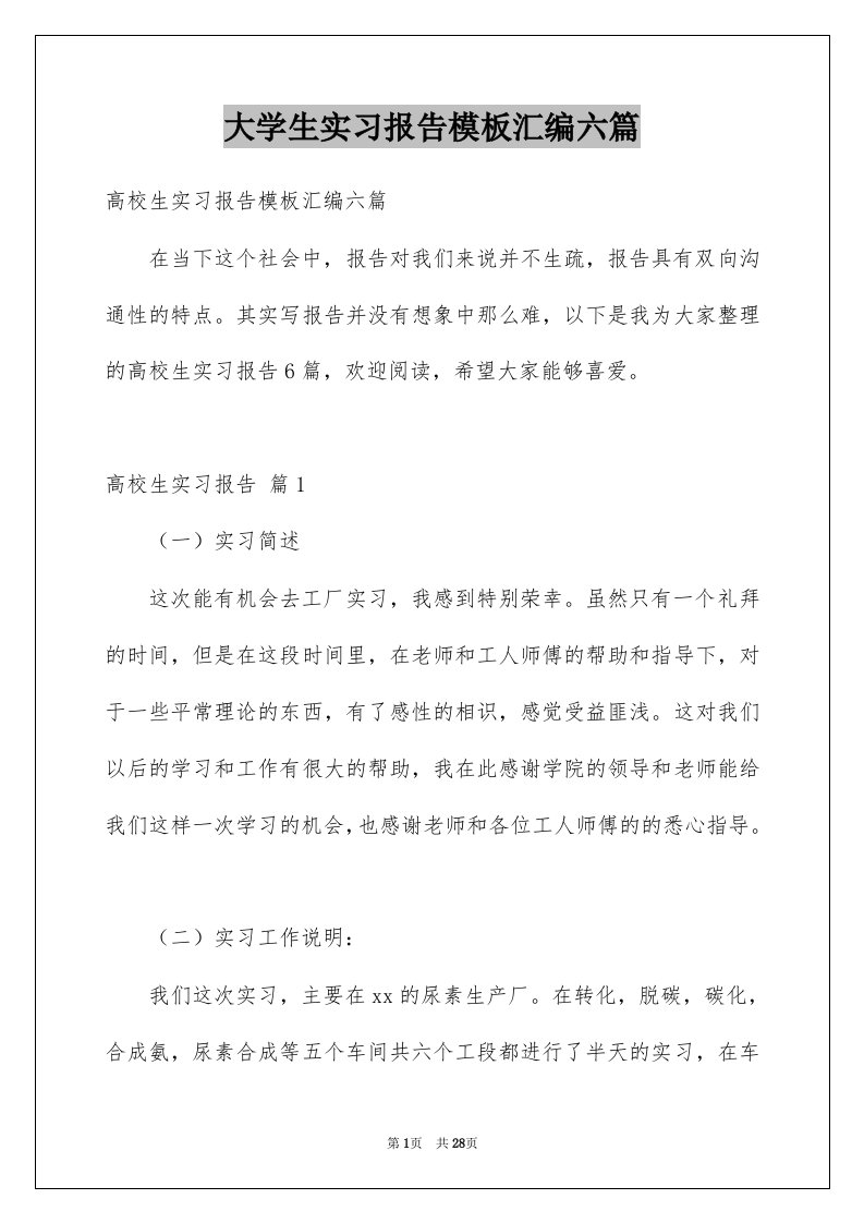 大学生实习报告模板汇编六篇例文