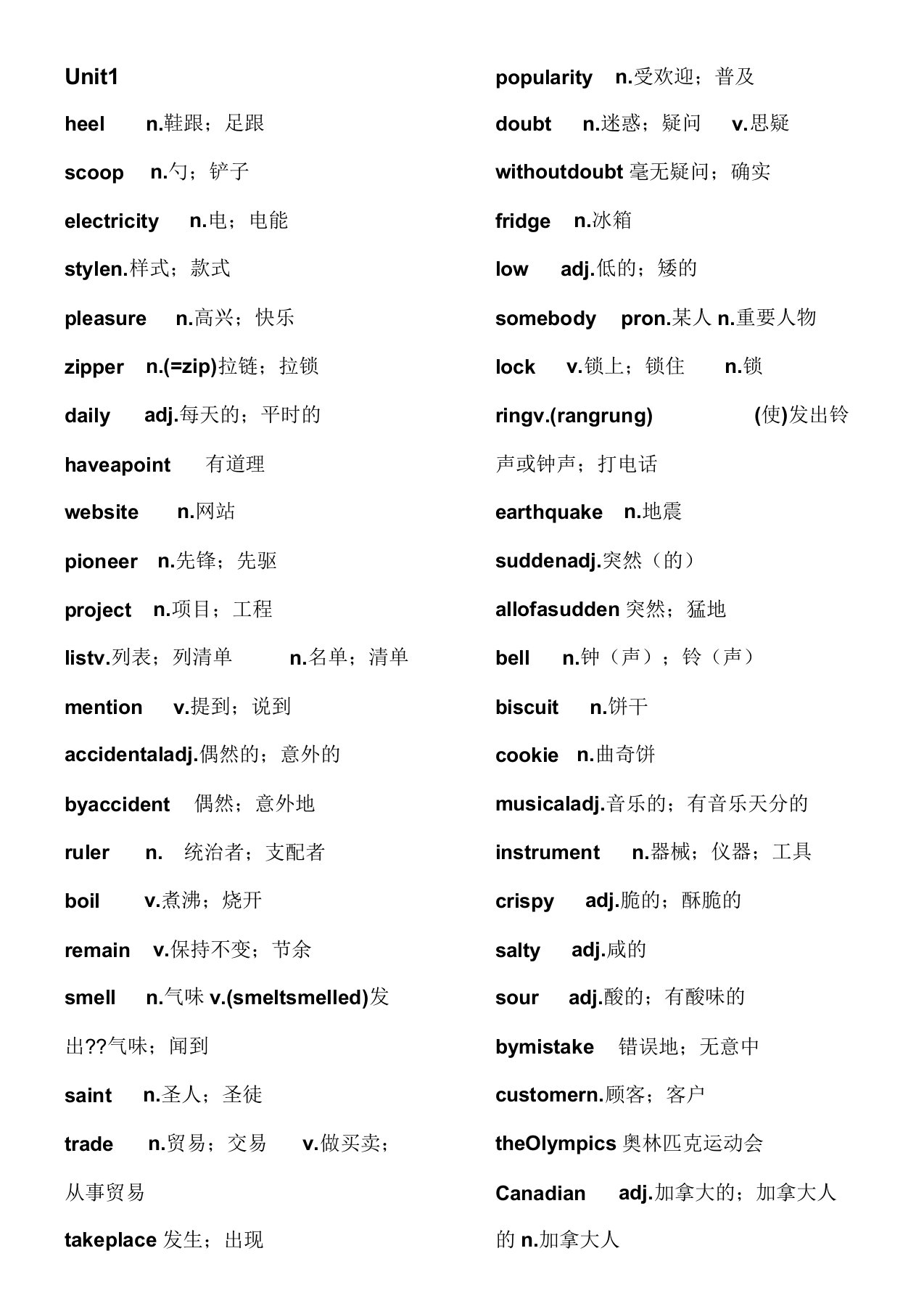 鲁教版九年级英语单词表全一册