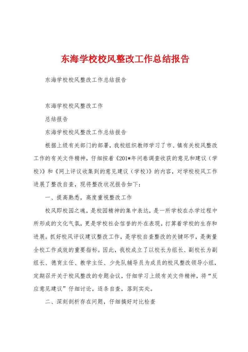 东海学校校风整改工作总结报告