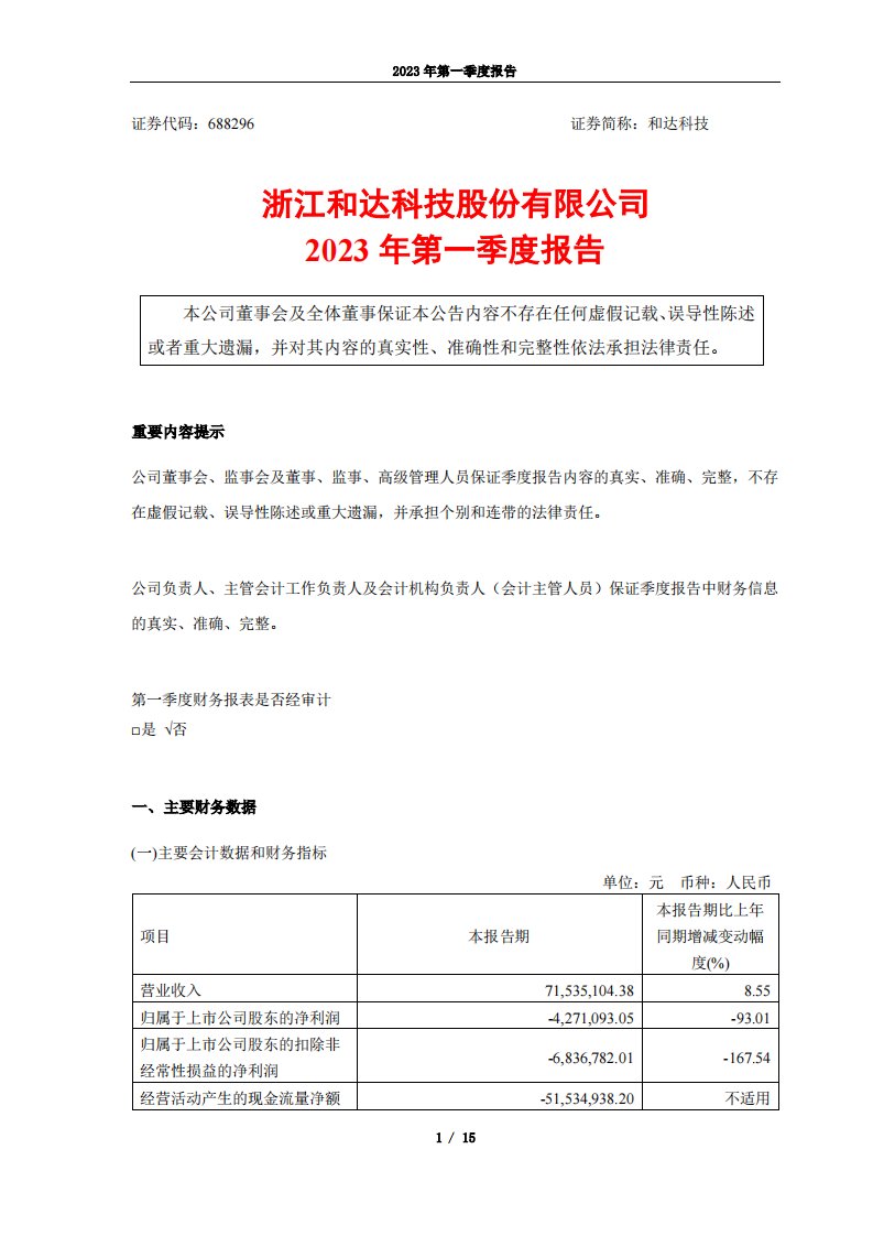 上交所-和达科技2023年第一季度报告-20230428