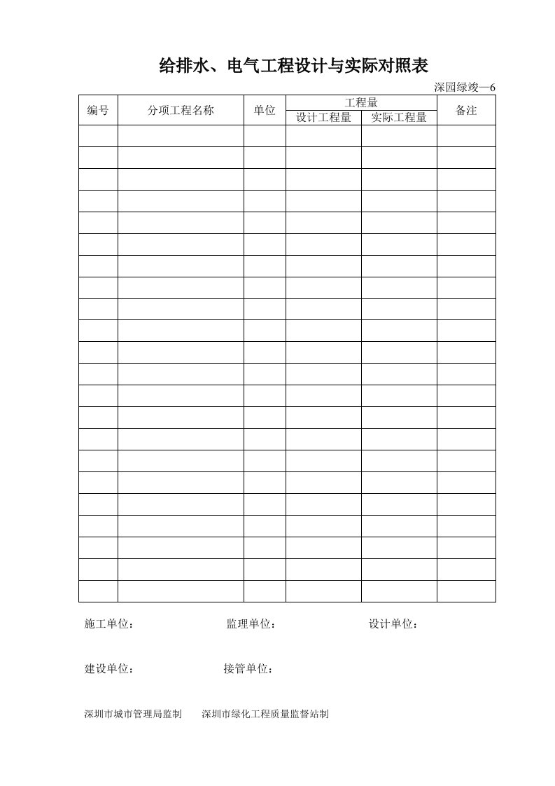 建筑工程-给排水电气工程设计与实际对照表——深园绿竣—6