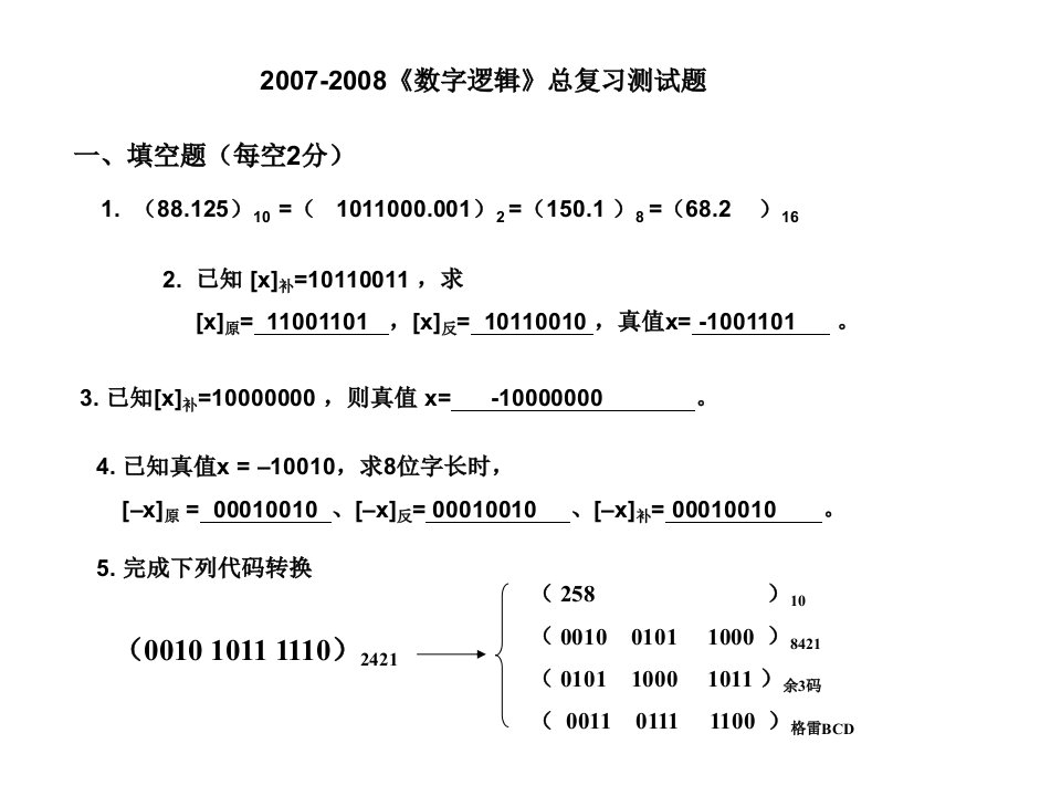 《数字逻辑》自测题参考答案