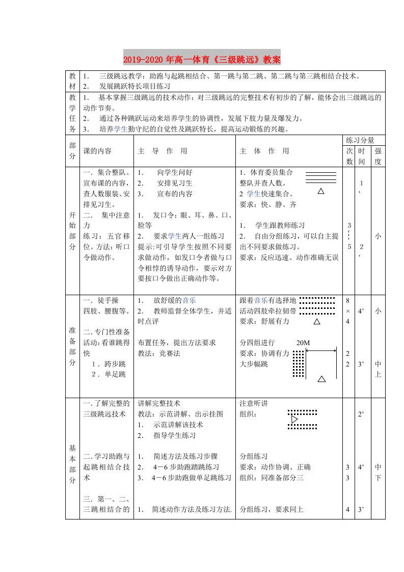 2019-2020年高一体育《三级跳远》教案