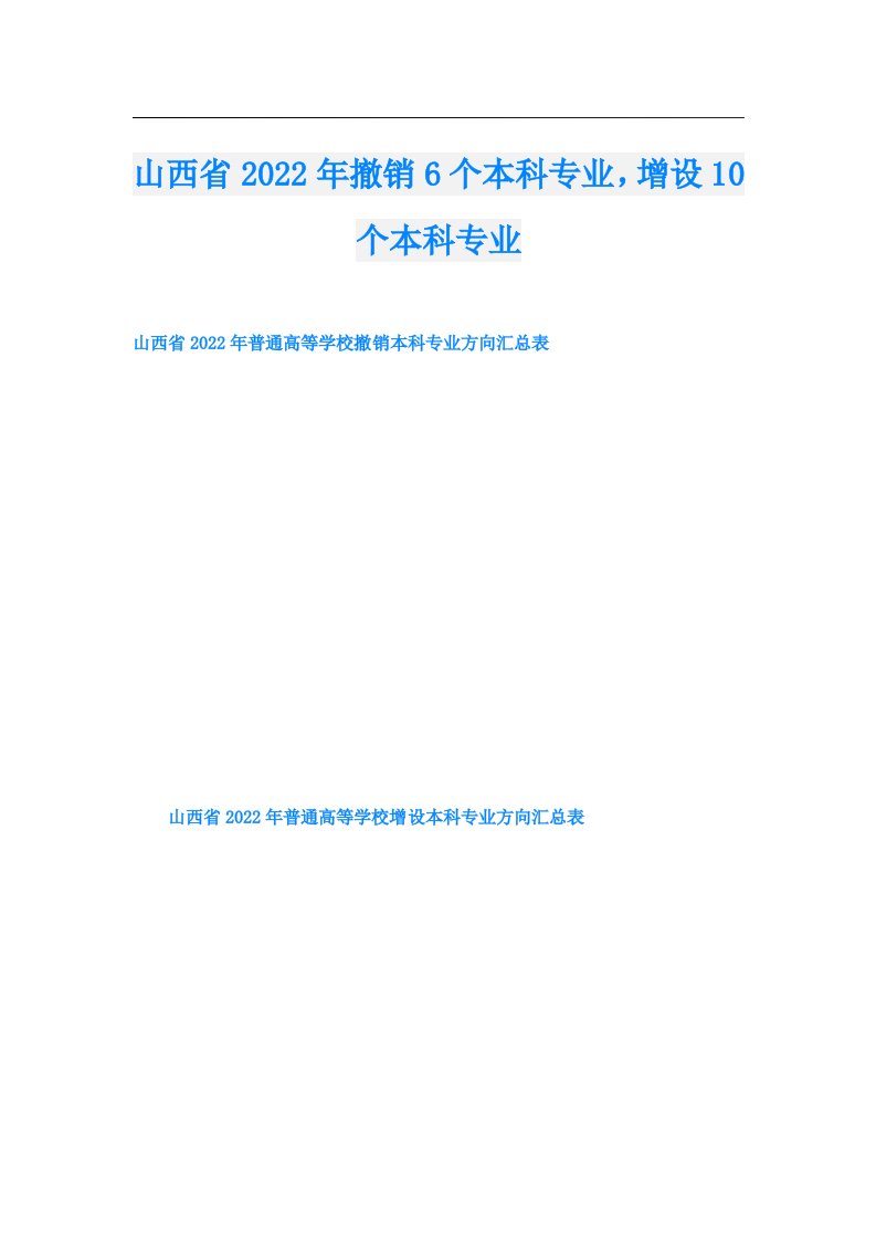 山西省撤销6个本科专业，增设10个本科专业