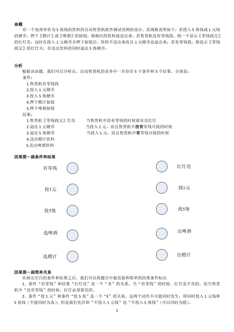 测试用例设计—自动售货机因果图分析