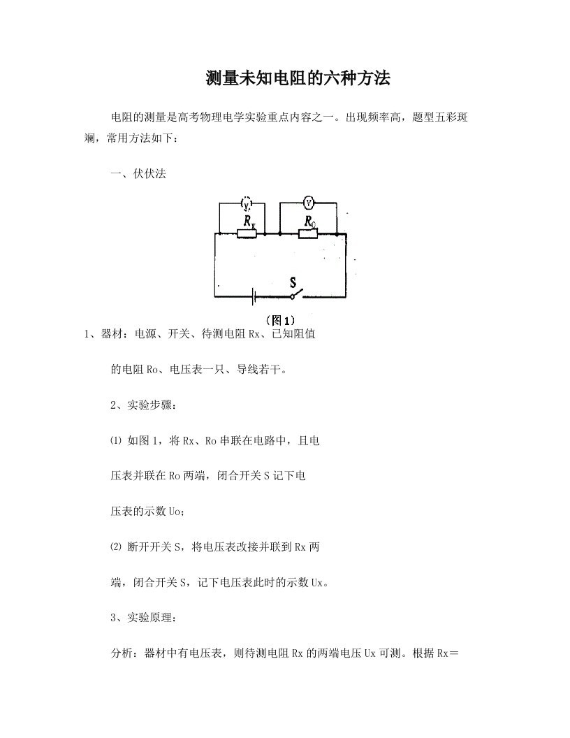 测量未知电阻的六种方法