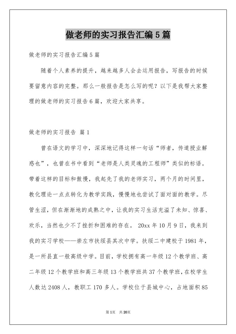 做老师的实习报告汇编5篇