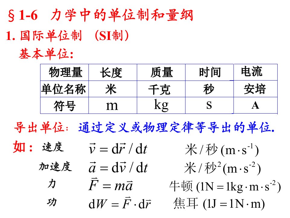 力学中的单位制和量纲