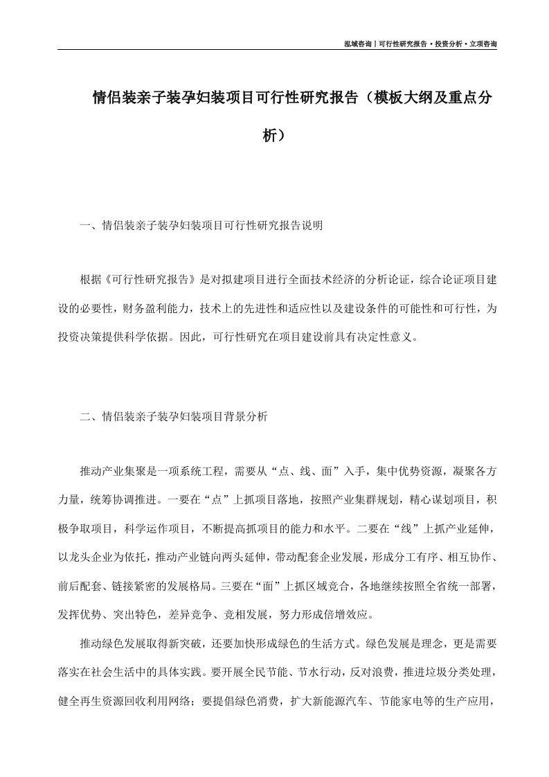 情侣装亲子装孕妇装项目可行性研究报告模板大纲及重点分析