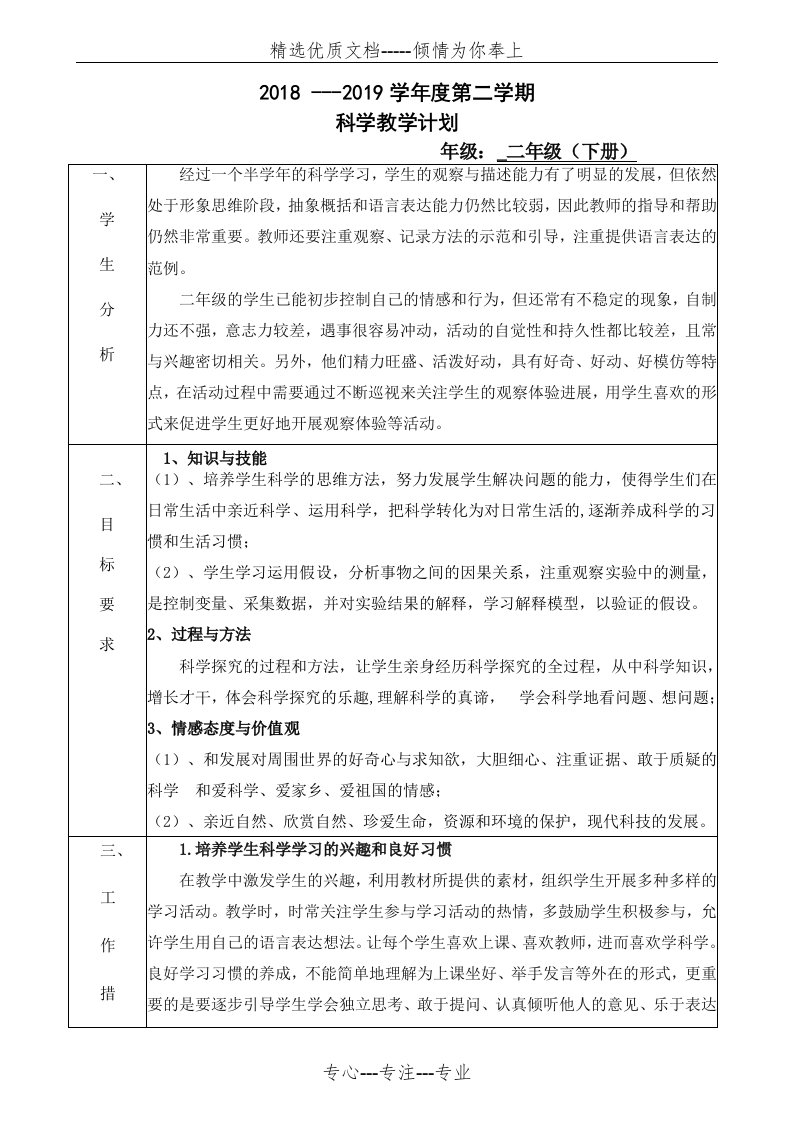 粤教版科学二年级下教学计划(共3页)