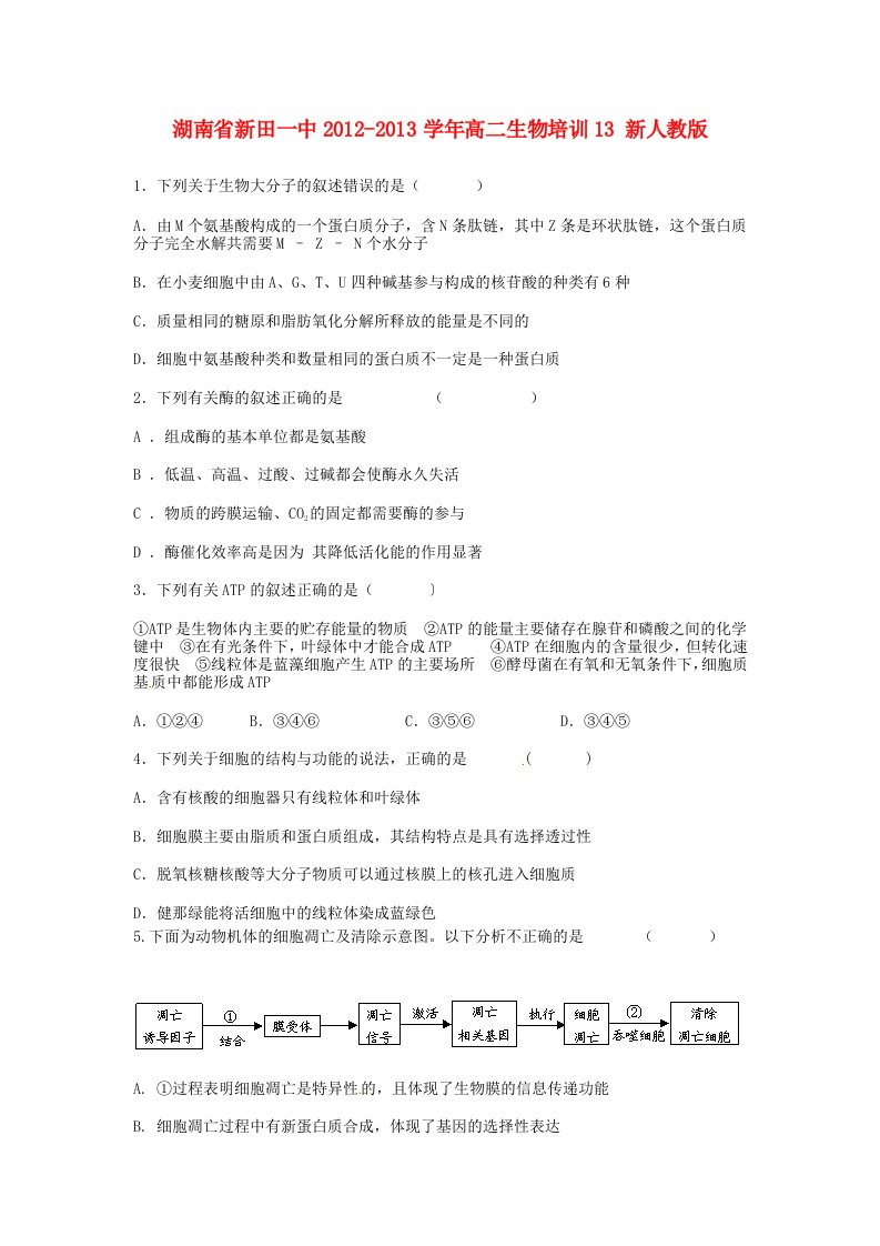 湖南省新田一中2012-2013学年高二生物培训13