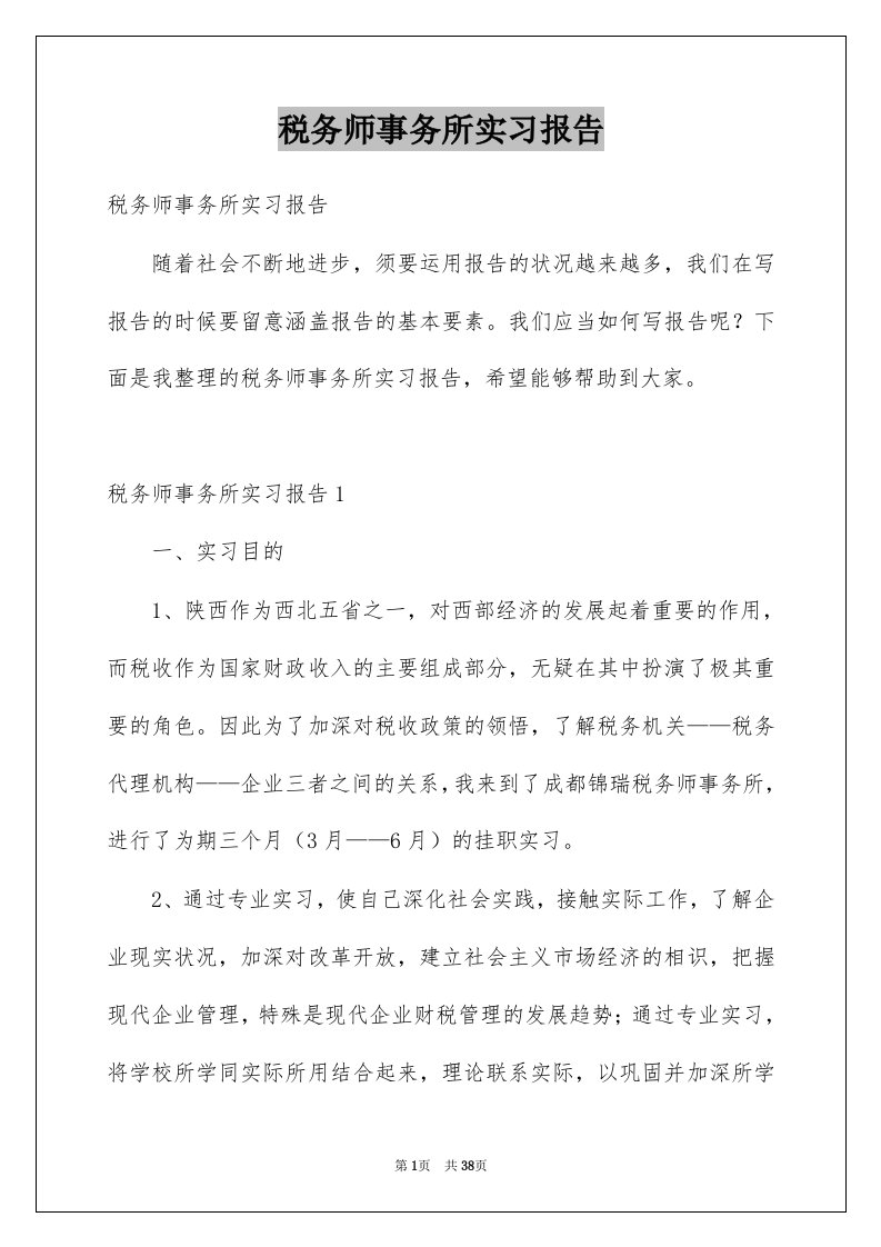 税务师事务所实习报告例文