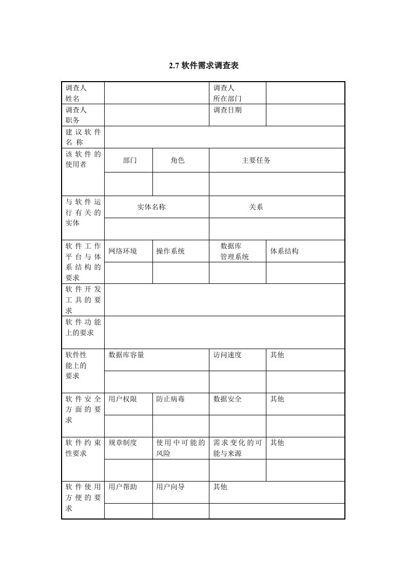 表格模板-IT项目管理27软件需求调查表