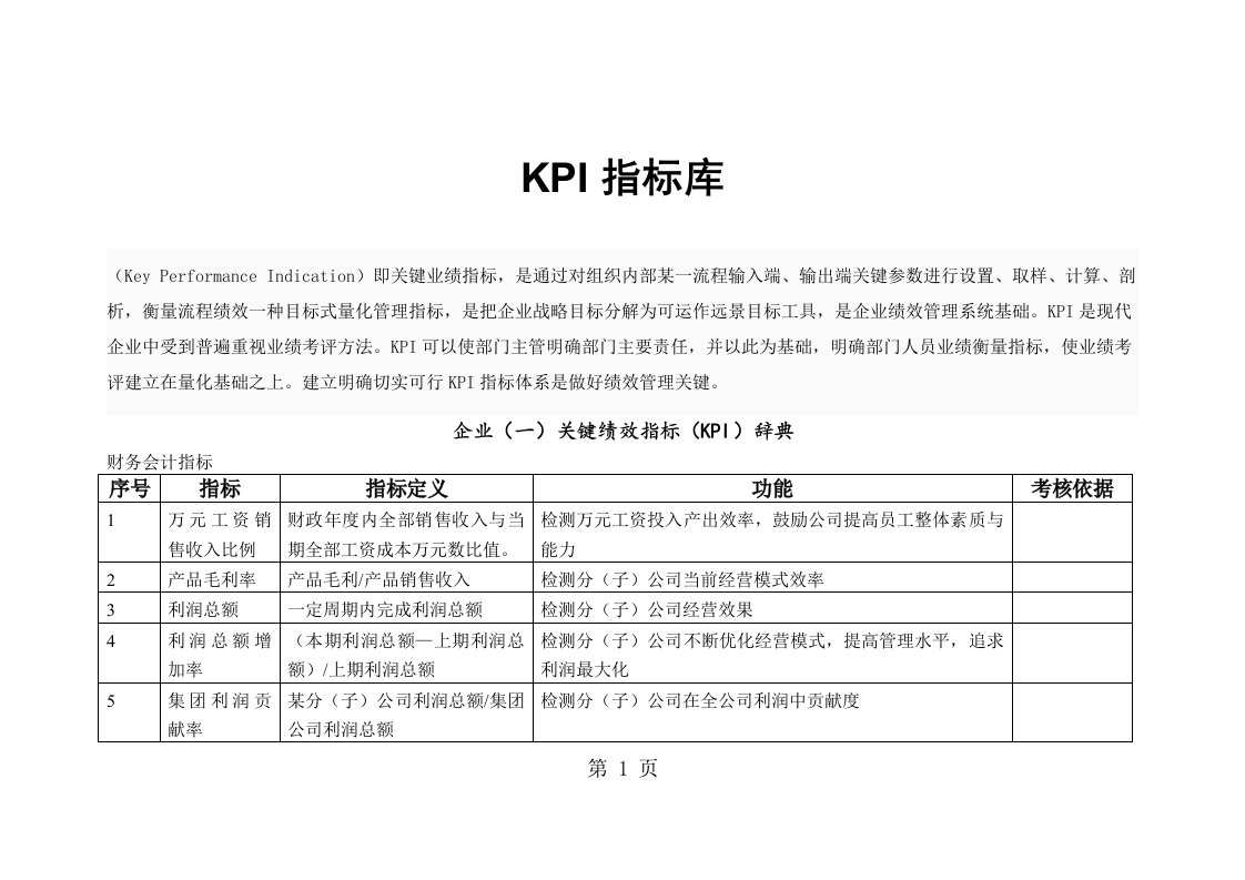 很有用很全的KPI