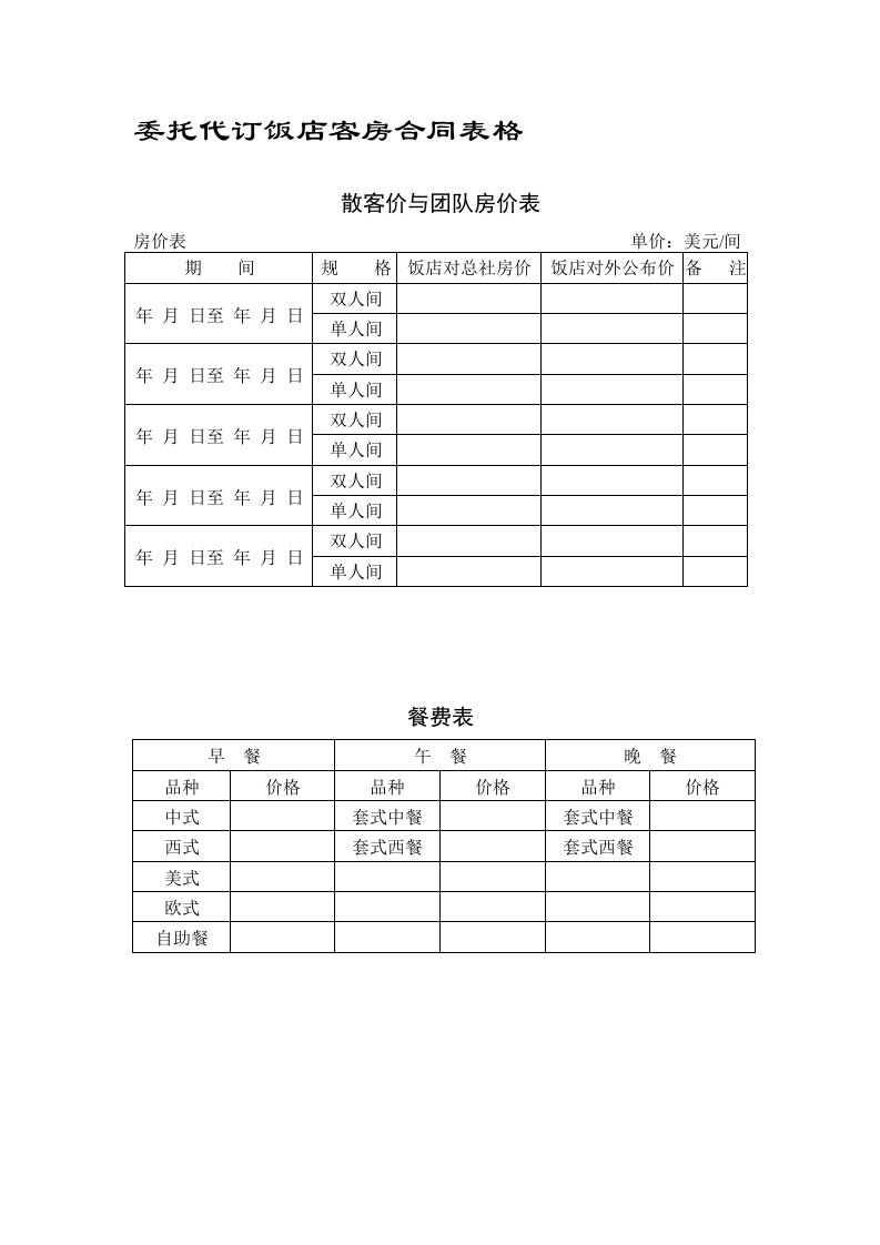 客房部表格