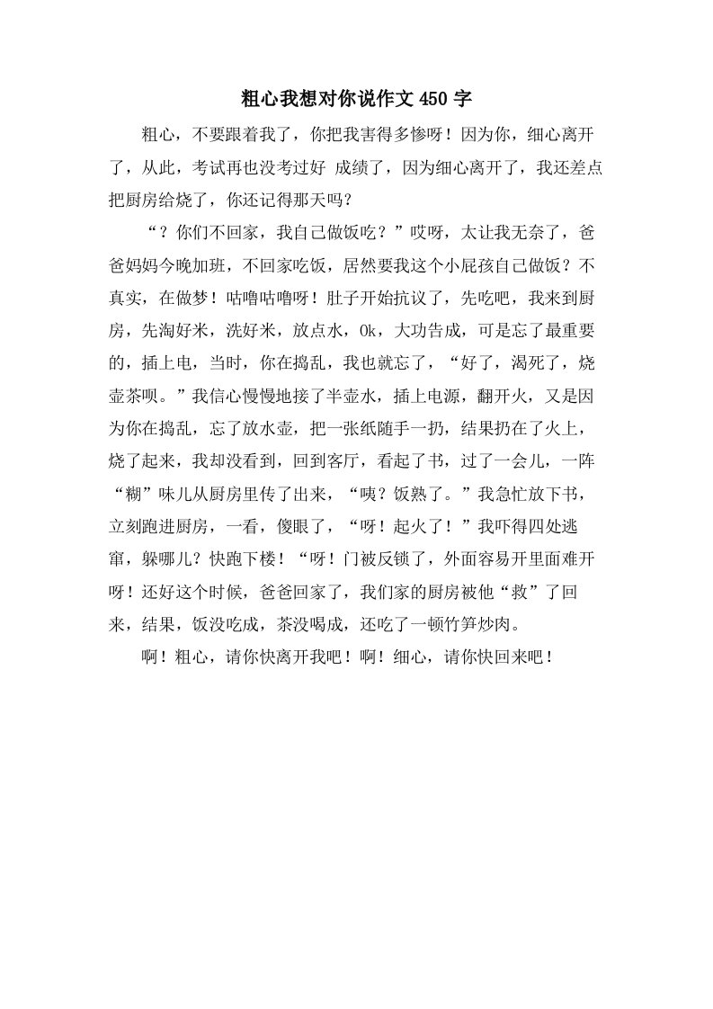 粗心我想对你说作文450字