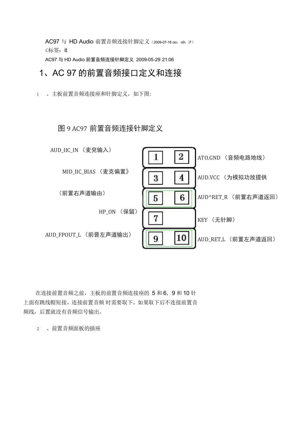 AC97与HD前置面板接线图