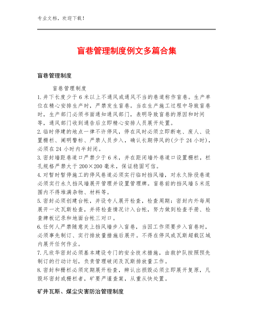 盲巷管理制度例文多篇合集