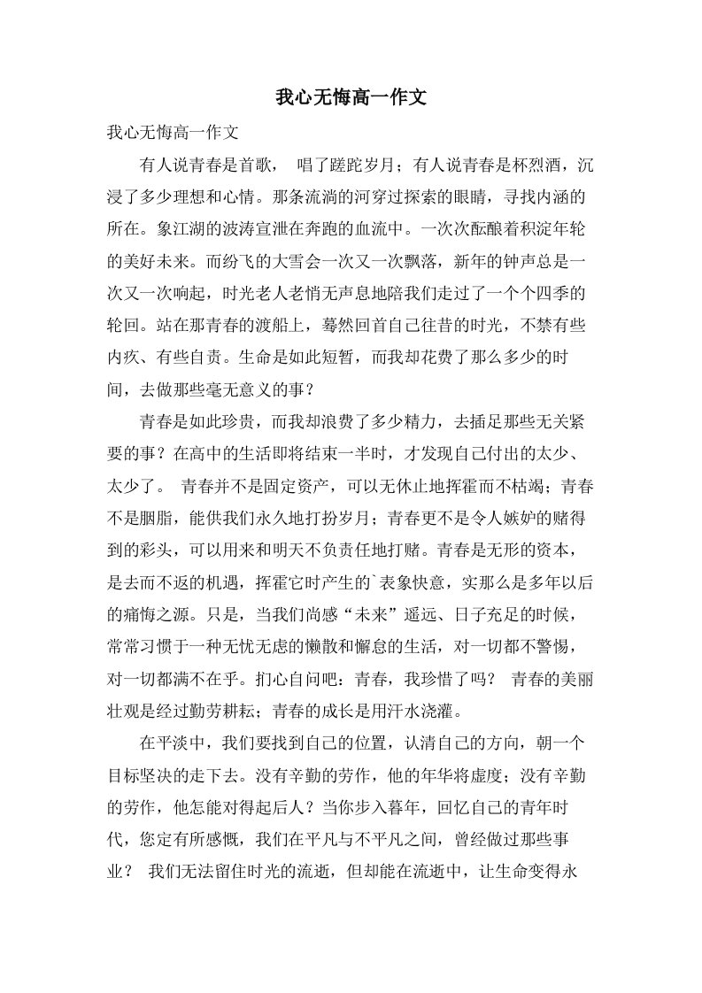 我心无悔高一作文