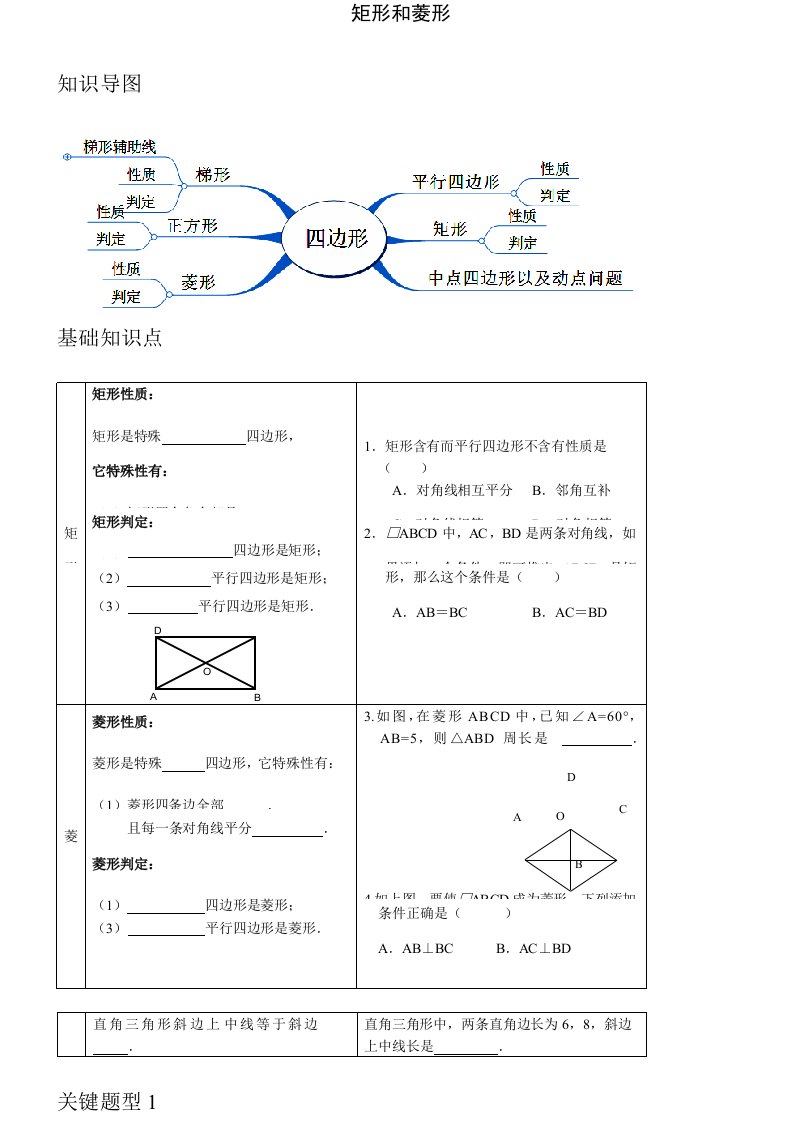 人教版数学八年级下册第18章《矩形和菱形》复习讲义样稿